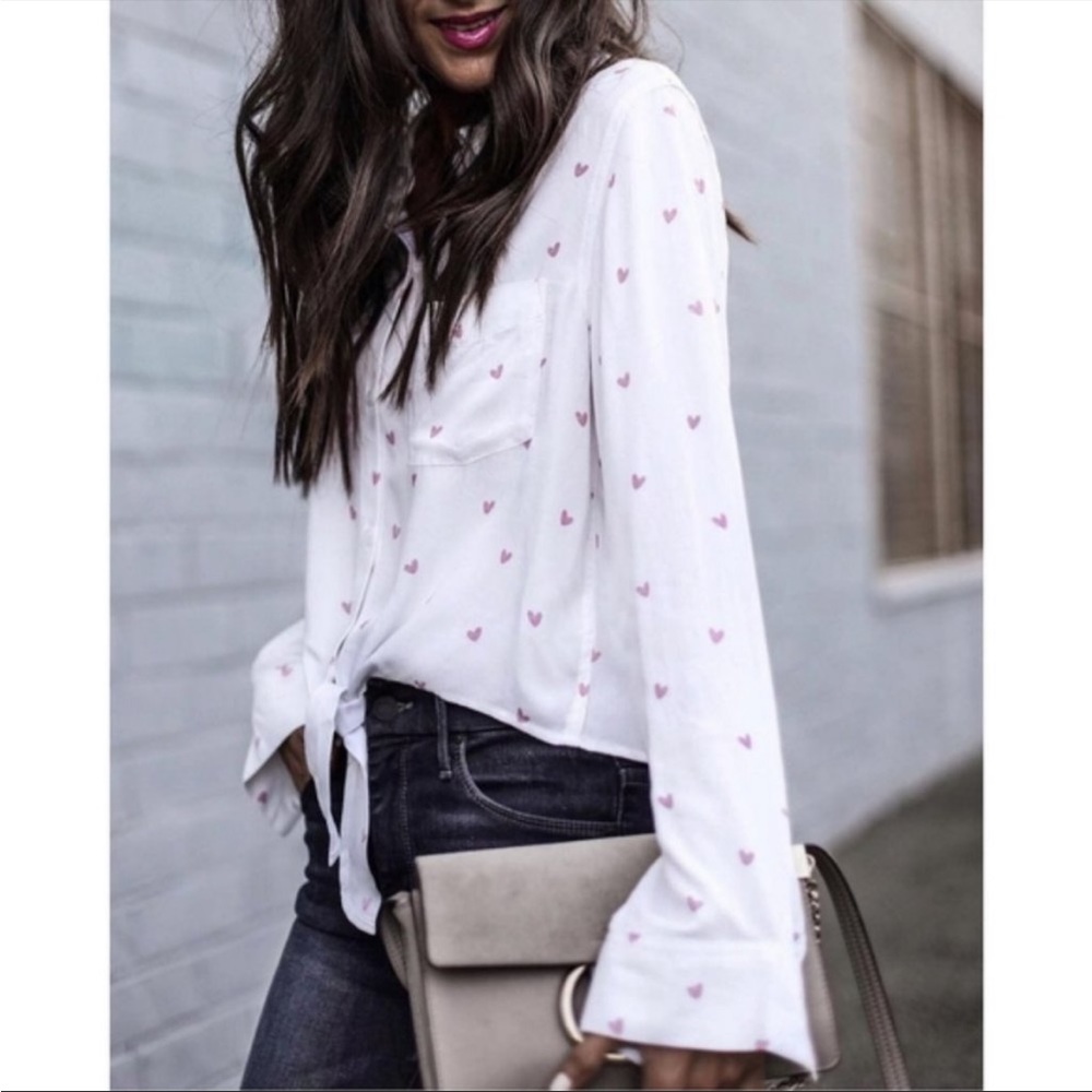 Rails Val Button Up in Lipstick Hearts Blouse S